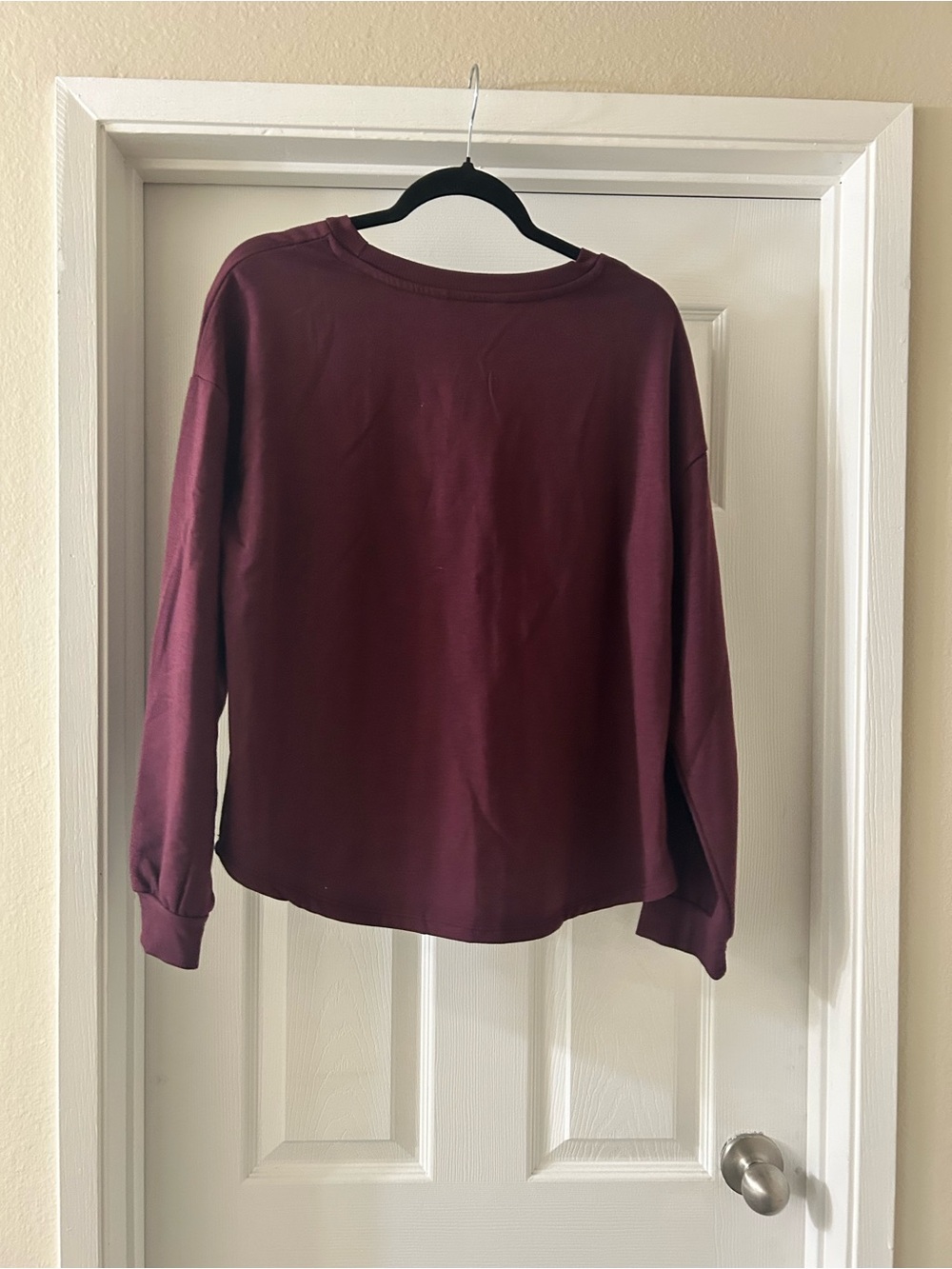Women’s Burgundy Crewneck Sweatshirt with Gold Floral Accents - Picture 2 of 3